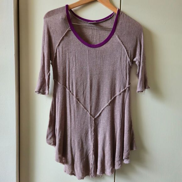 Free People Tops - Intimately Free People Raw Seam Knit Top – Size Small – Mauve + Purple Trim